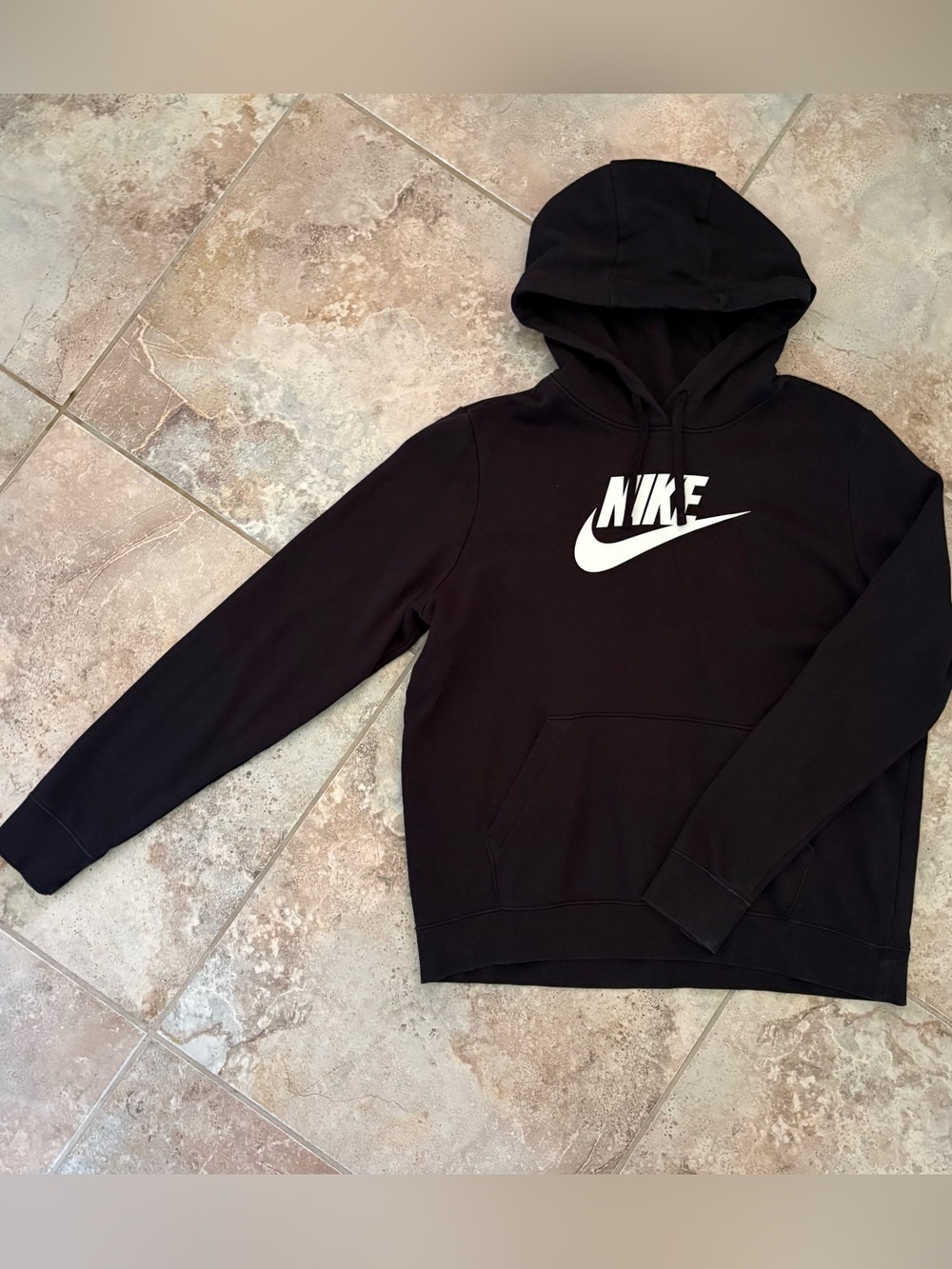 Nike Fleece Pullover Swoosh Logo Graphic Hoodie Women Large Black White Sweater